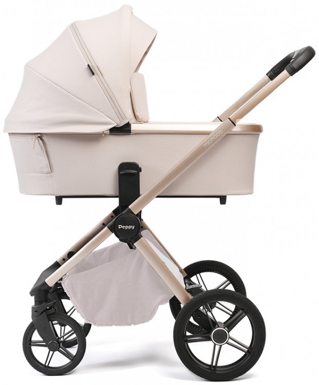 Детская коляска Peppy Monaco Plus 3 в 1 с автокреслом Rise Black Beige (бежевый), рама беж, шлифованный алюминий