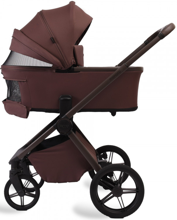 Детская коляска Peppy Monaco Plus 3 в 1 с автокреслом Verona Black Burgundy (винный), рама коричневая