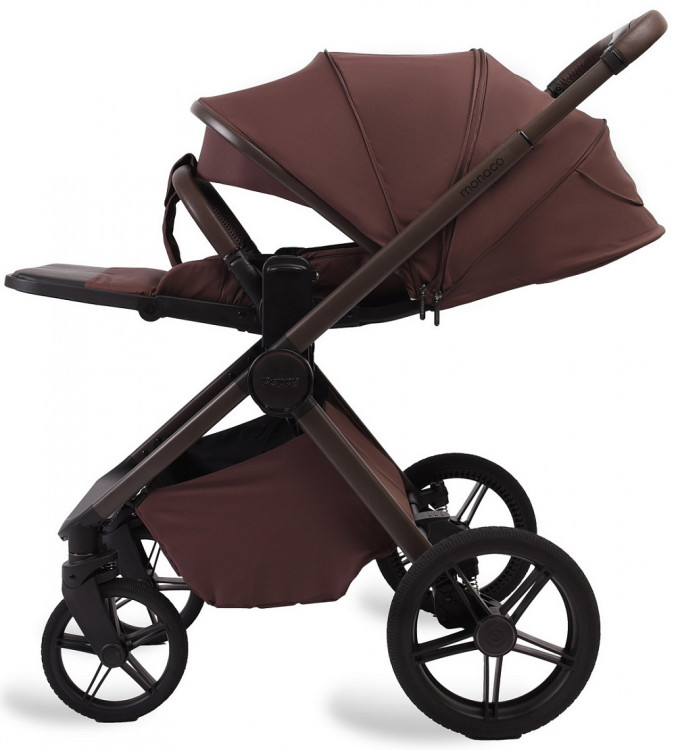 Детская коляска Peppy Monaco Plus 3 в 1 с автокреслом Verona Black Burgundy (винный), рама коричневая