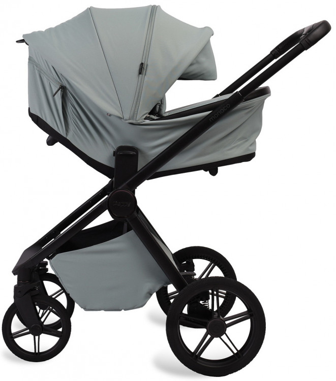 Детская коляска Peppy Monaco Plus 4 в 1 с автокреслом Welldon Crown 2 Grey и базой Mint (мятный), рама черная
