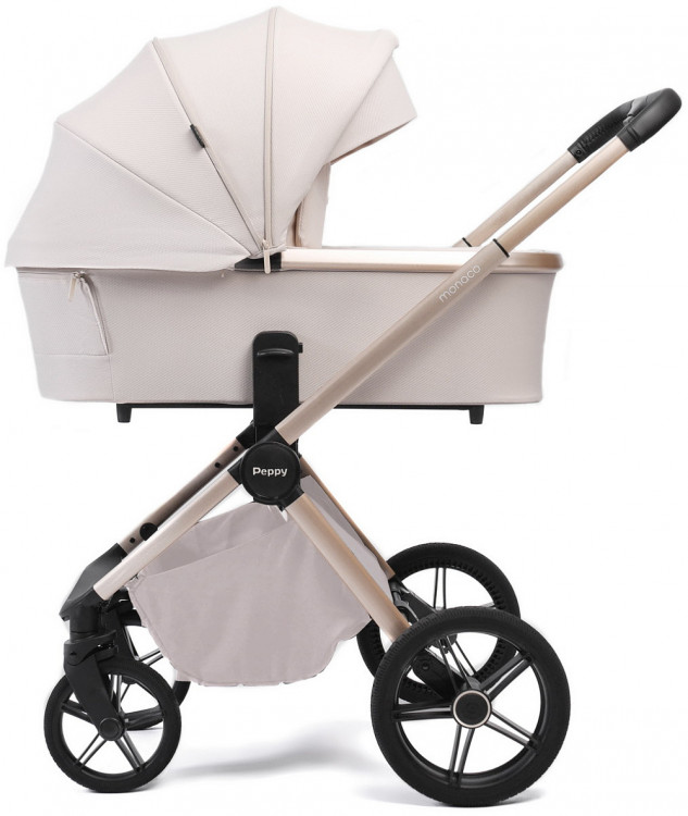 Детская коляска Peppy Monaco Plus 3 в 1 с автокреслом Jet Beige Beige (бежевый), рама беж, шлифованный алюминий