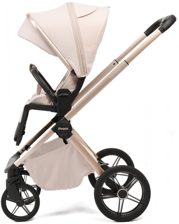 Детская коляска Peppy Monaco Plus 3 в 1 с автокреслом Jet Beige Beige (бежевый), рама беж, шлифованный алюминий