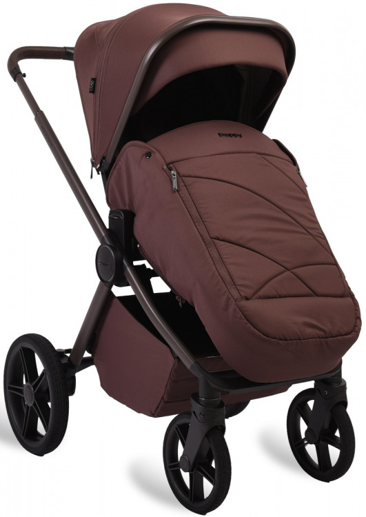 Детская коляска Peppy Monaco Plus 3 в 1 с автокреслом Jet Black Burgundy (винный), рама коричневая
