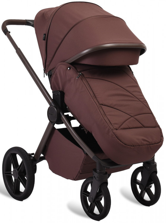 Детская коляска Peppy Monaco Plus 3 в 1 с автокреслом Jet Black Burgundy (винный), рама коричневая