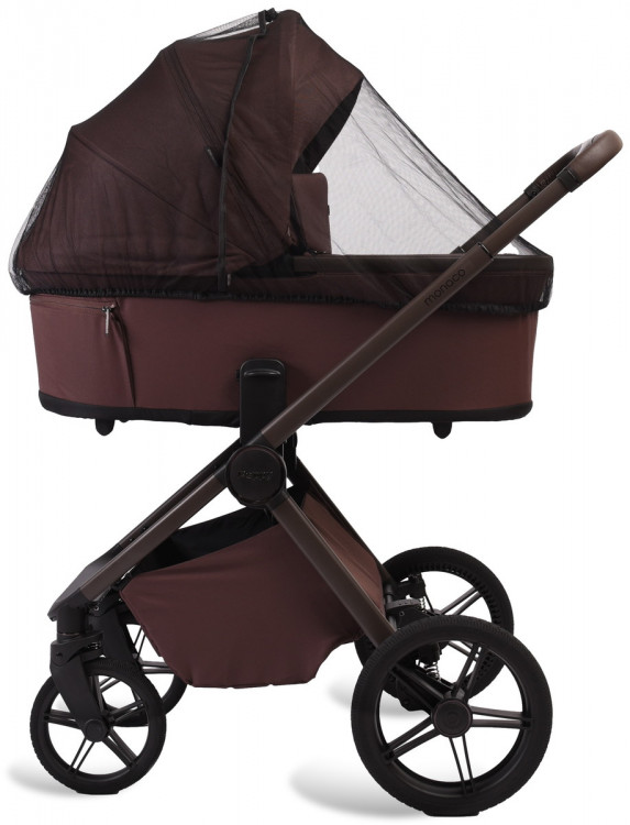 Детская коляска Peppy Monaco Plus 3 в 1 с автокреслом Jet Black Burgundy (винный), рама коричневая
