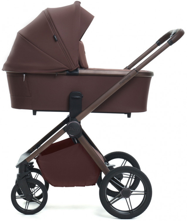 Детская коляска Peppy Monaco Plus 3 в 1 с автокреслом Jet Black Burgundy (винный), рама коричневая