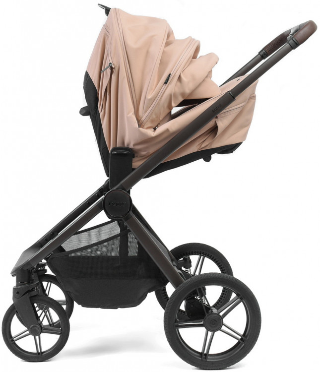 Детская коляска Peppy Soho 3 в 1 с автокреслом Rise Milk Rose (пыльная роза), рама серо-бежевый