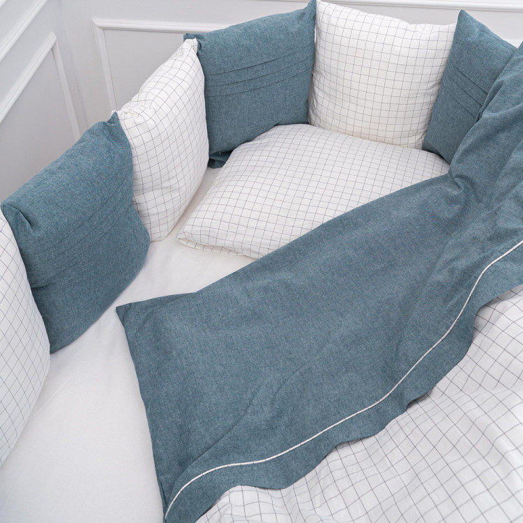 Комплект в детскую кроватку Lappetti Organic baby cotton для овальной и прямоугольной кроватки 6 предметов. джинсовый Комплект в детскую кроватку Lappetti Organic baby cotton для овальной и прямоугольной кроватки 6 предметов. джинсовый