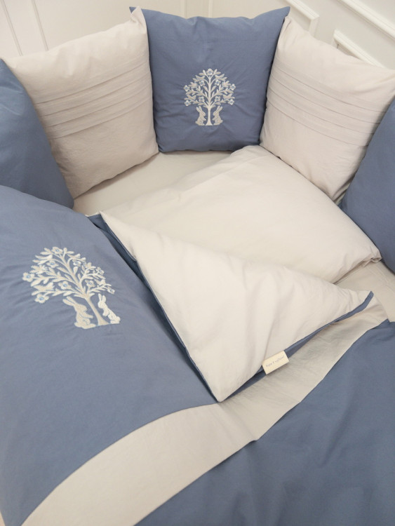 Комплект в детскую кроватку Lappetti Organic baby cotton для овальной и прямоугольной кроватки 6 предметов 6116 синий Комплект в детскую кроватку Lappetti Organic baby cotton для овальной и прямоугольной кроватки 6 предметов 6116 синий